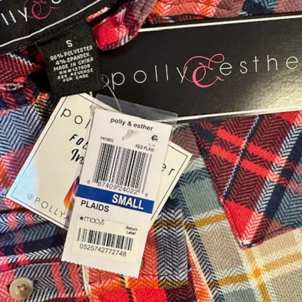 Polly & Esther Plaid Shirt with Drawstring Tie - Sz - S -NWT - Picture 9 of 12